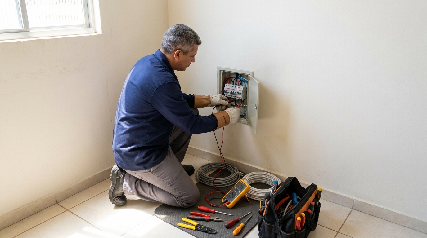 Eletricista atendendo em residência em Cuiabá-MT